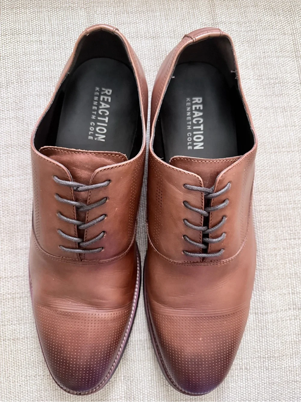 Kenneth Cole Reaction Brown Leather Oxford Dress Shoes perforated Toe cap Size11